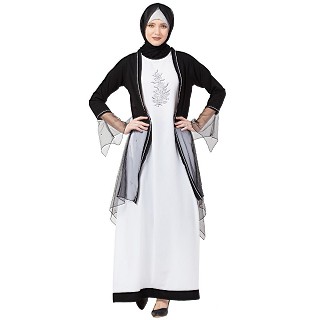 Designer Shrug with Inner abaya- Black-White